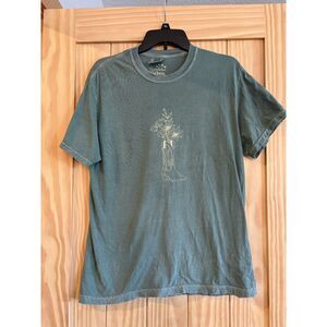 Women's Green T-shirt with Boot and Flowers Size M